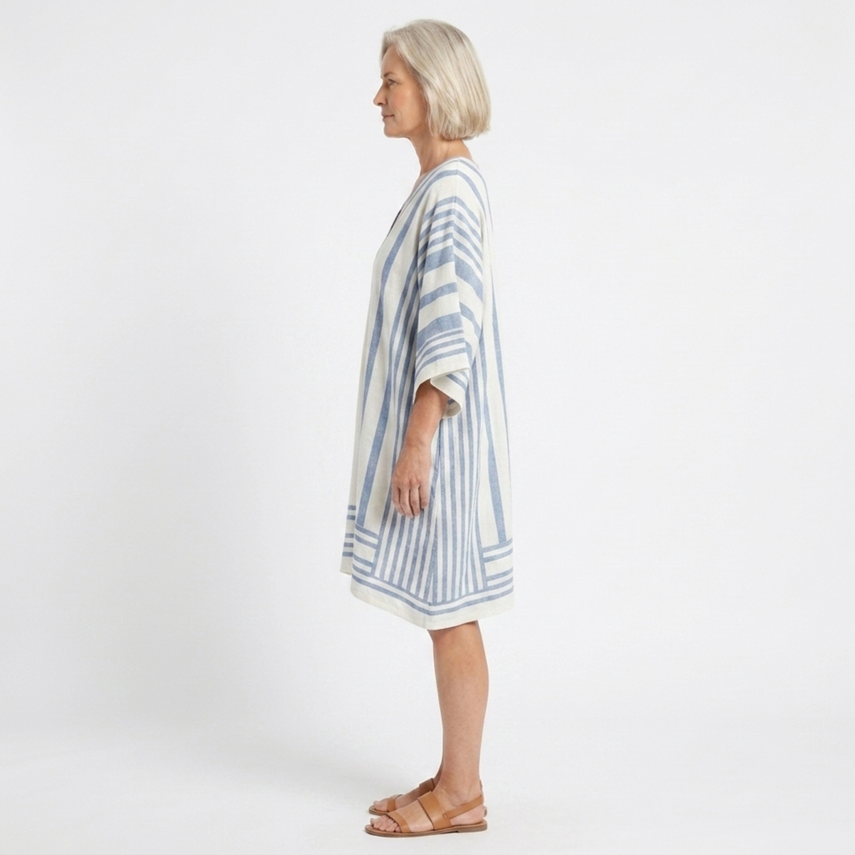 Tunique rayée kimono pour femme — coupe fluide — plage et voyage