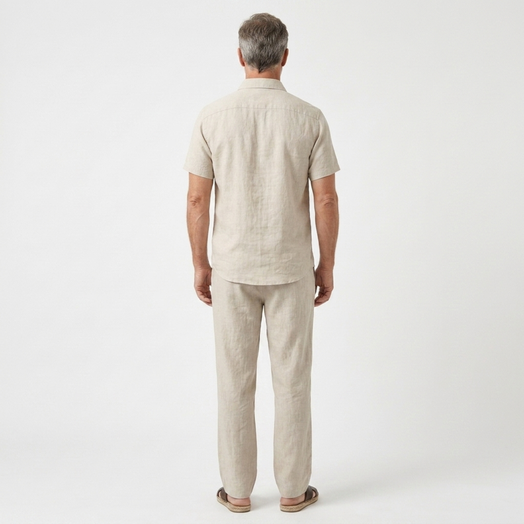 Ensemble deux pièces en lin pour homme — coupe décontractée — vacances à la plage