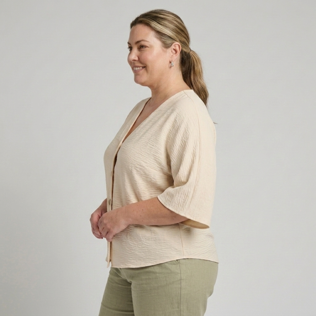 Blouse grande taille pour femme ample avec col en V et manches longues