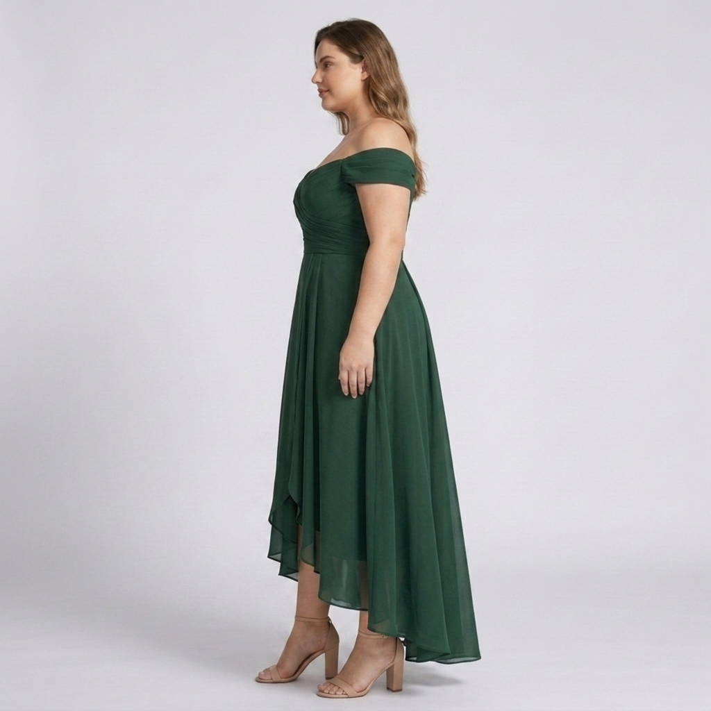 Robe de soirée grande taille pour femme longue de cérémonie avec fente et épaules dénudées