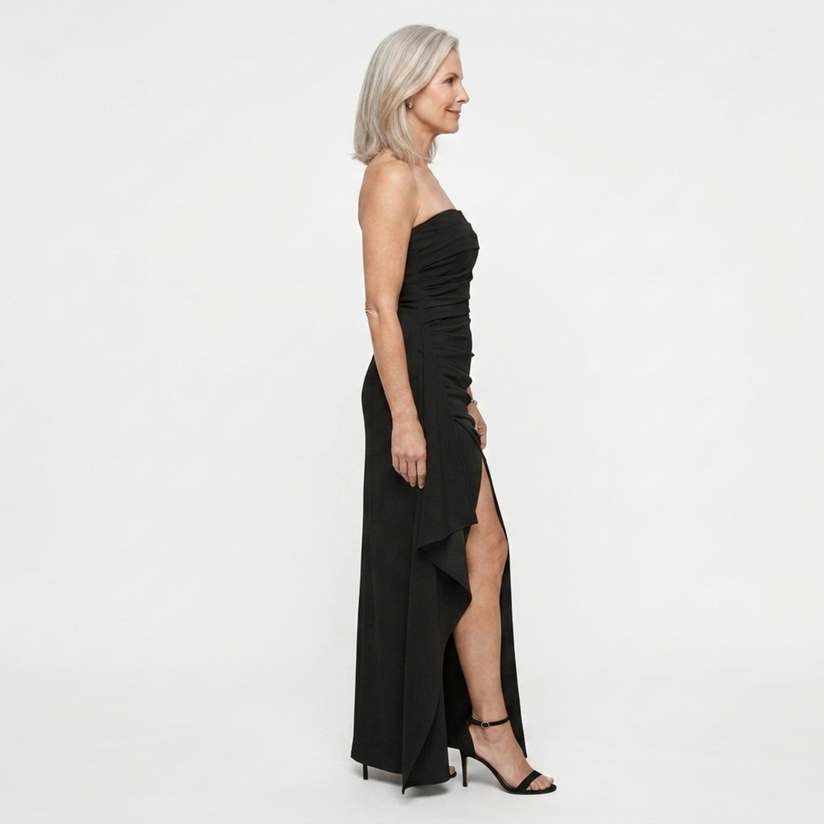 Robe de soirée longue — coupe sirène froncée avec fente | gala formel