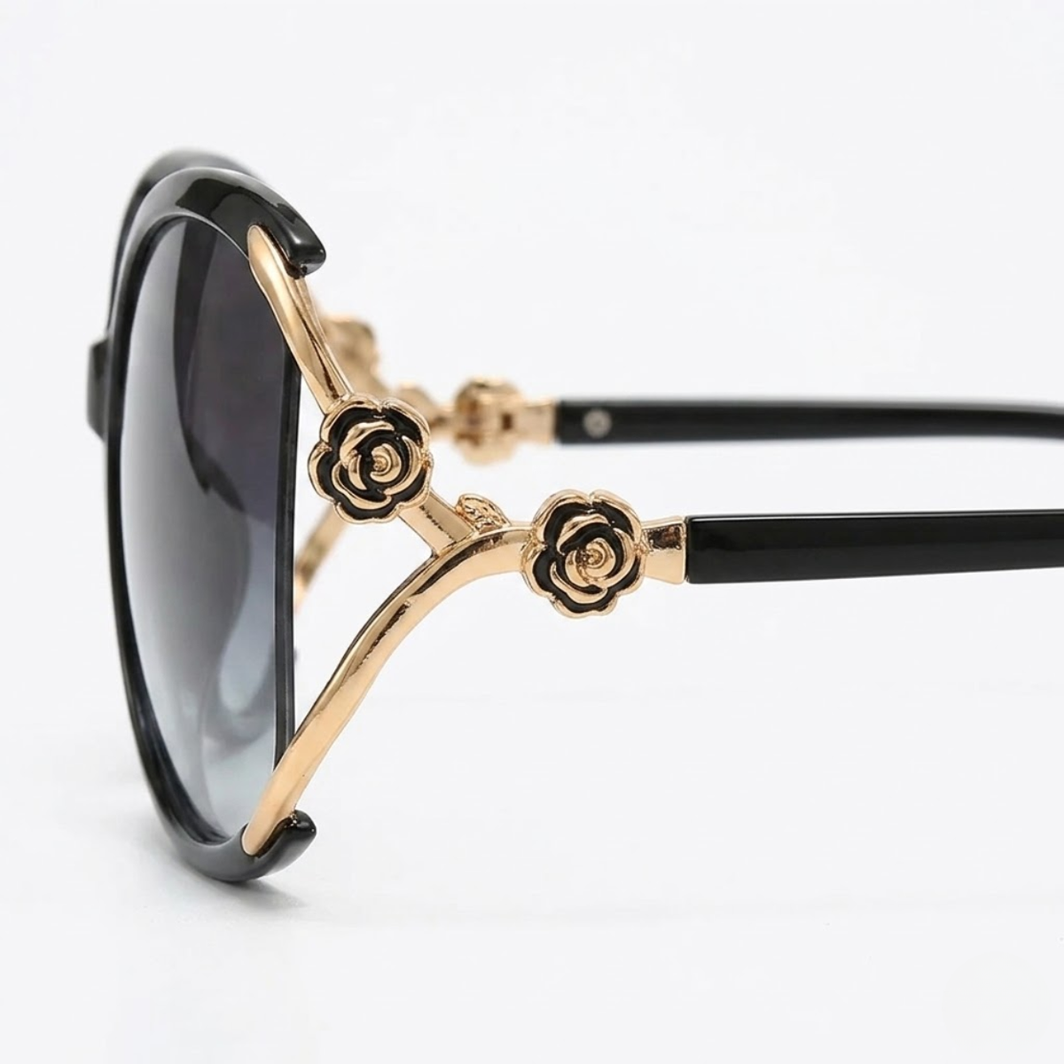 Lunettes de Soleil Oversized pour Femme avec Branches en Métal et Détails Floraux