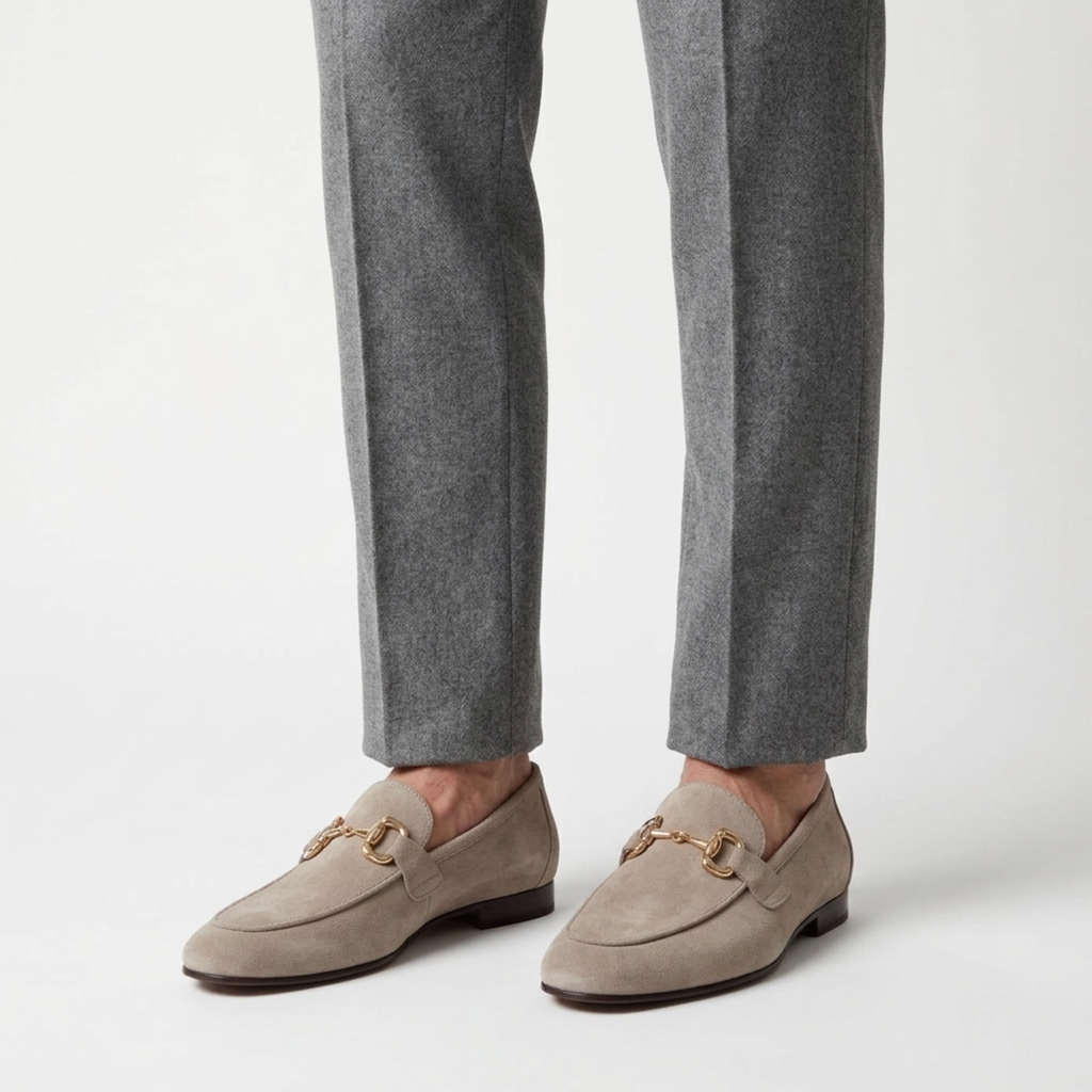 Mocassins en daim homme — détail mors — bureau et cérémonie