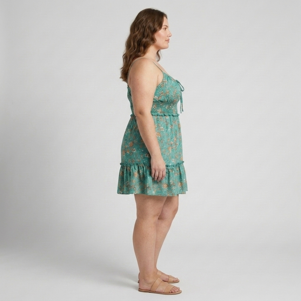 Robe d'été grande taille pour femme évasée à bretelles imprimé fleuri