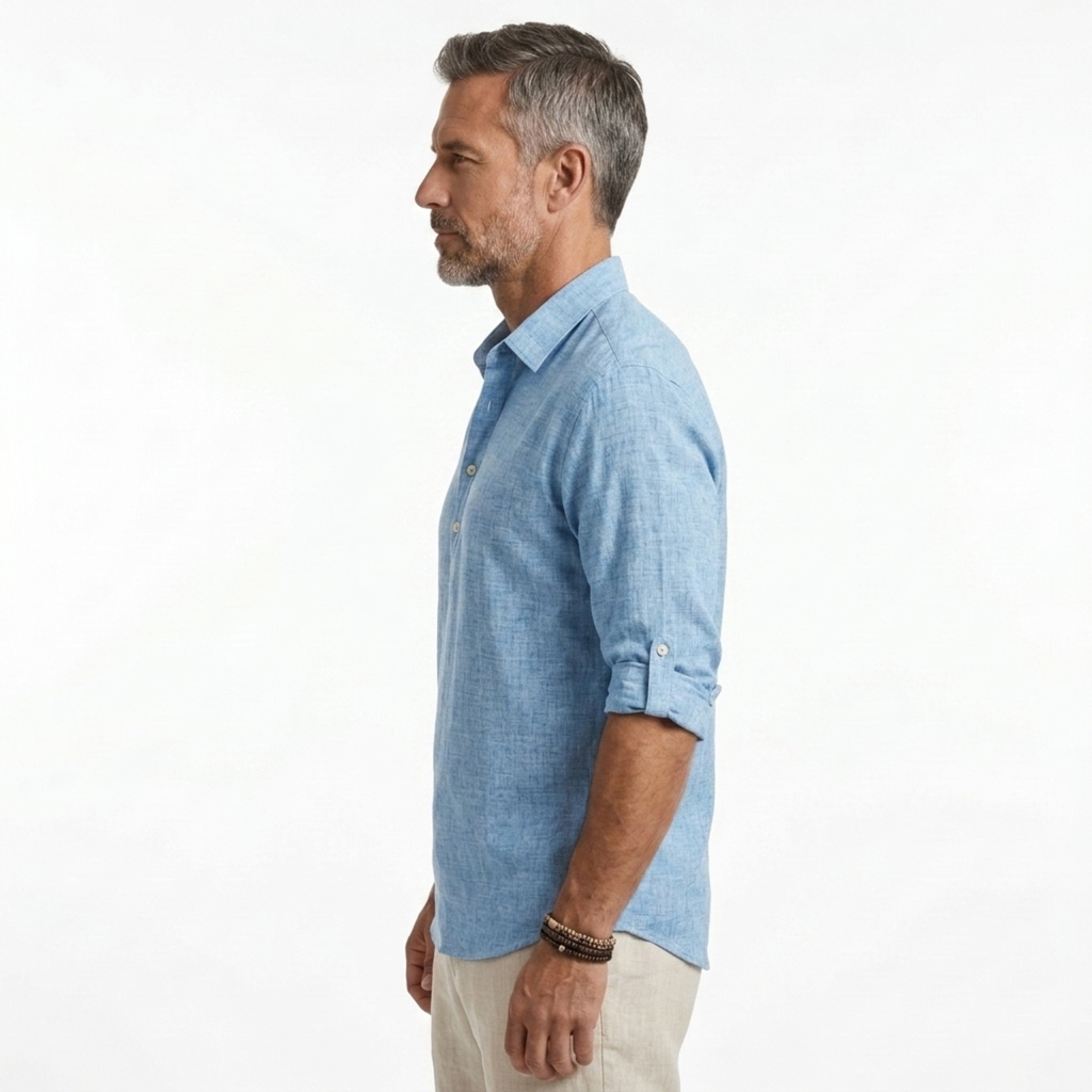Polo manches courtes homme — mélange de lin respirant — vacances