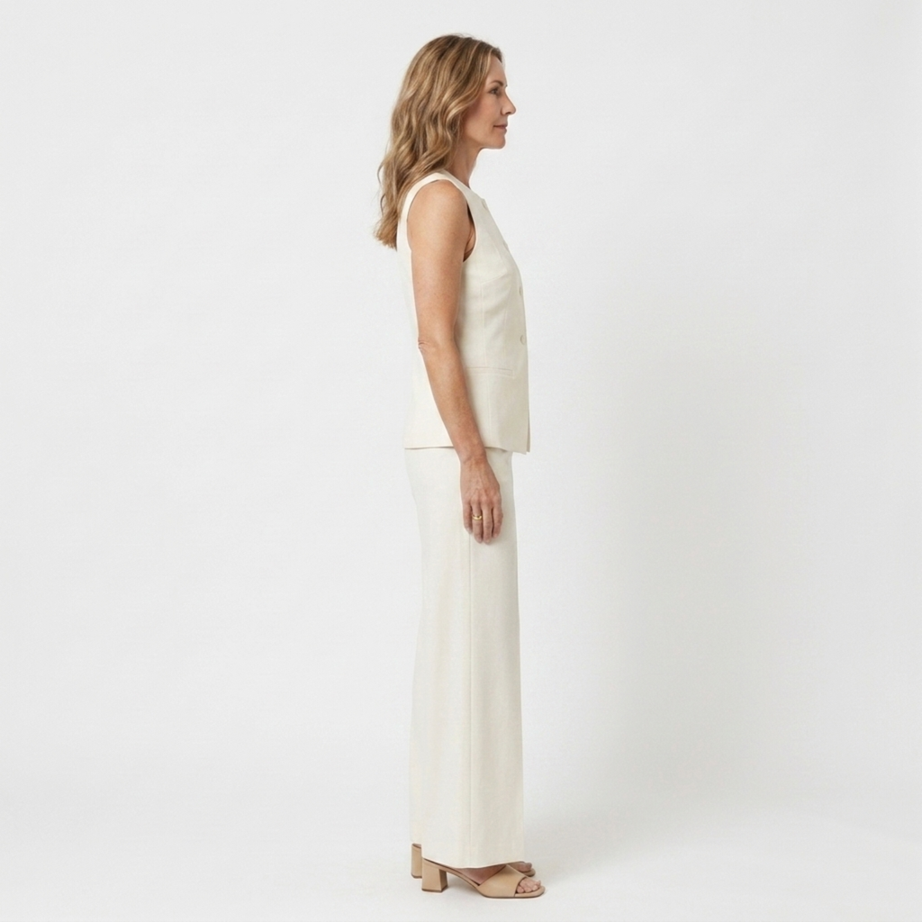 Ensemble femme pantalon large — haut sans manches structuré — mi-saison