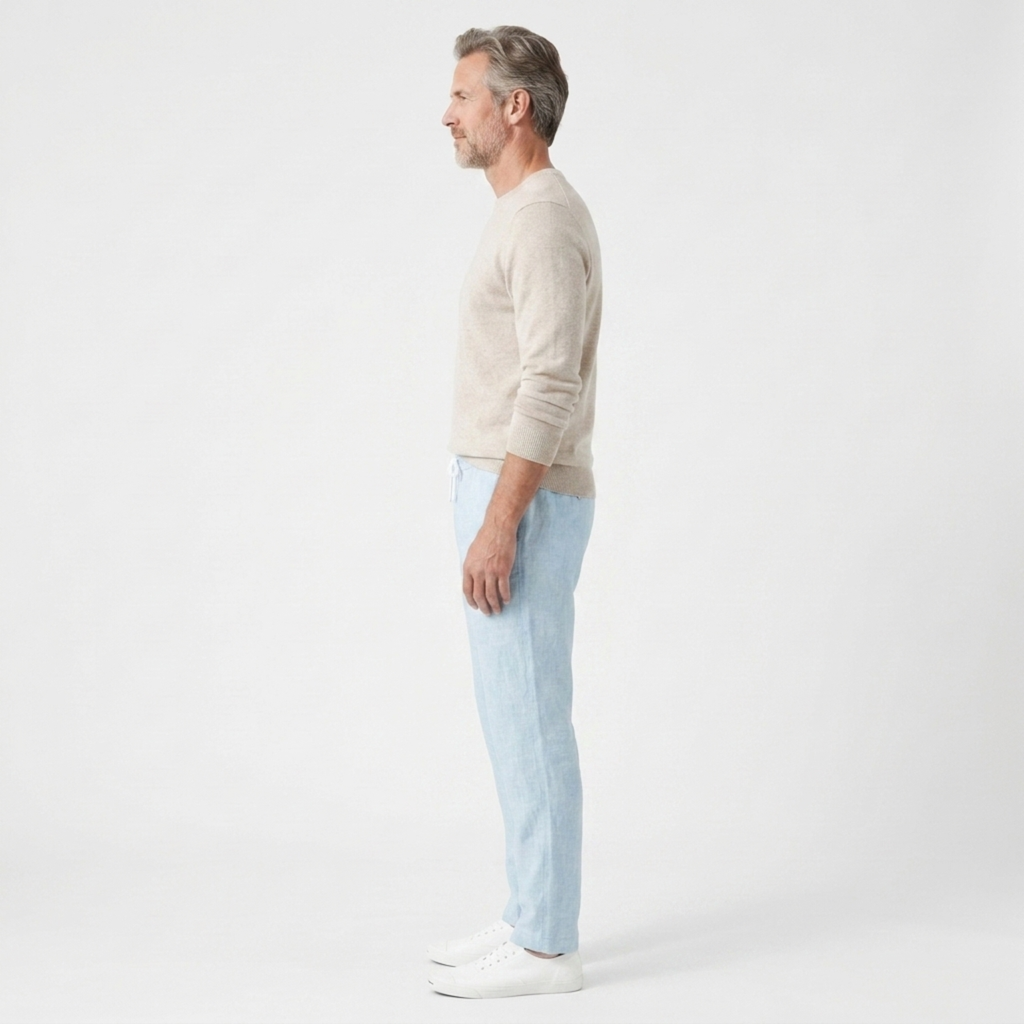 Pantalon coupe droite homme — taille élastique avec cordon — plage et été