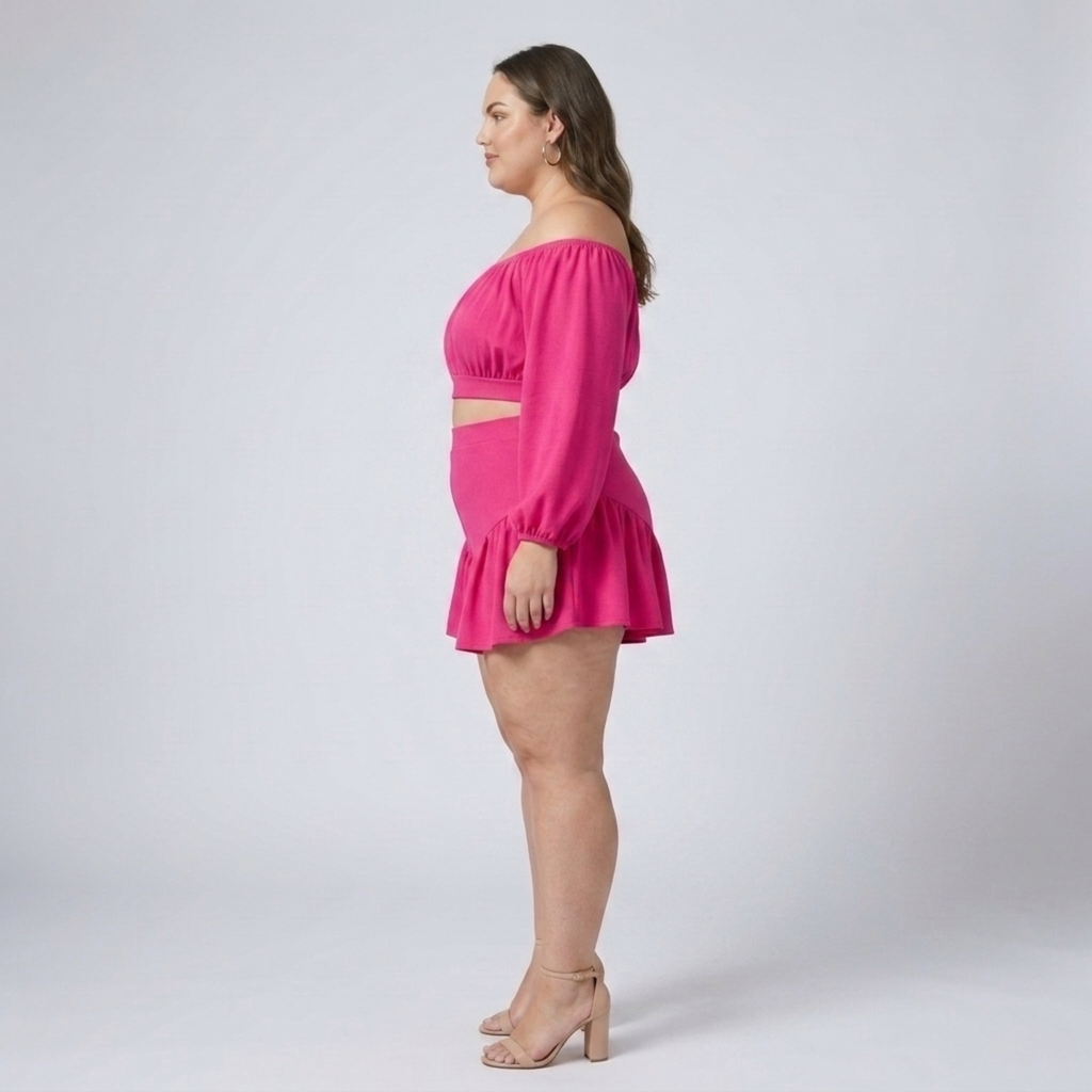 Ensemble grande taille haut épaules dénudées et short à volants