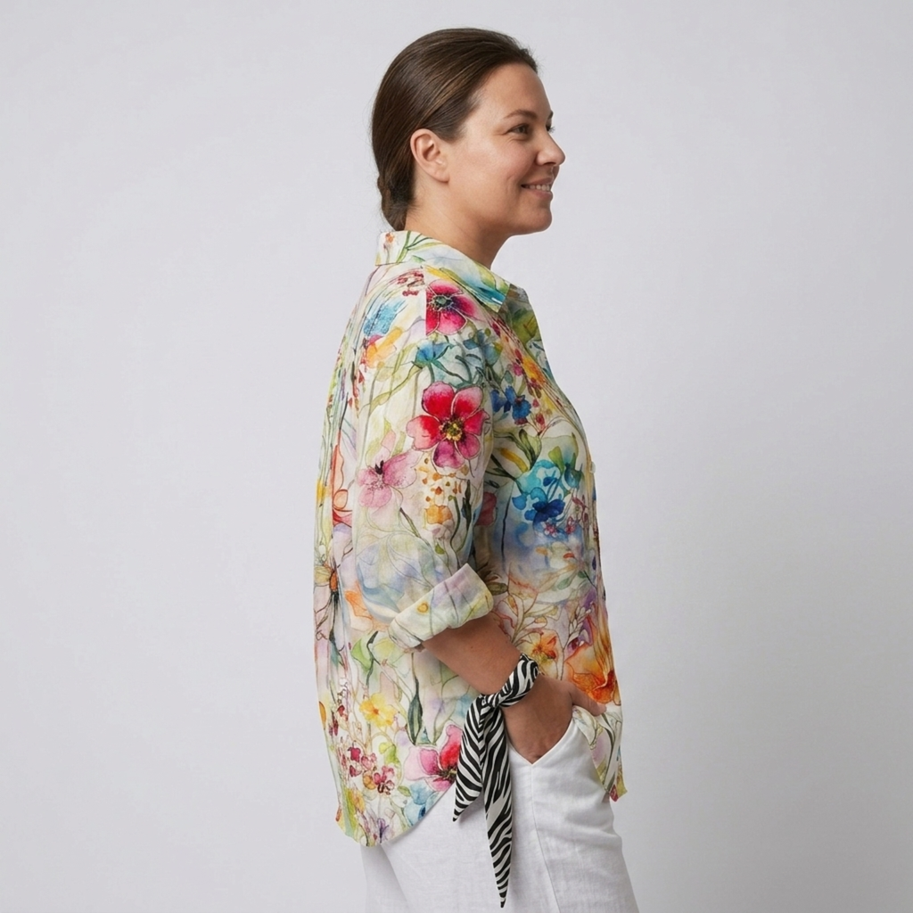 Blouse grande taille imprimé floral à manches longues pour femme