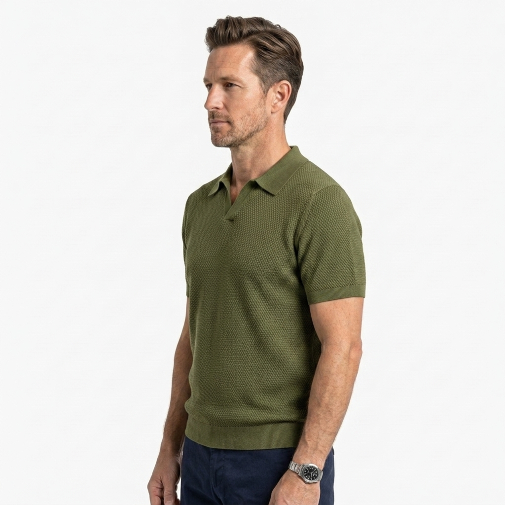 Polo homme en maille piquée texturée à manches courtes — détente
