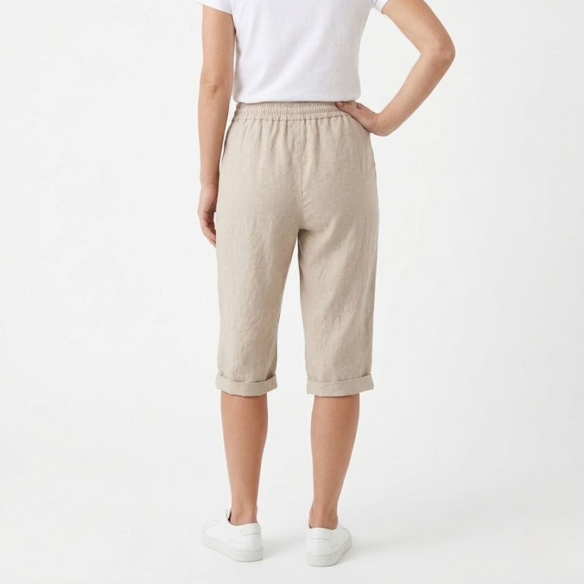 Short en Coton et Lin avec Taille Élastique et Poches pour Femmes