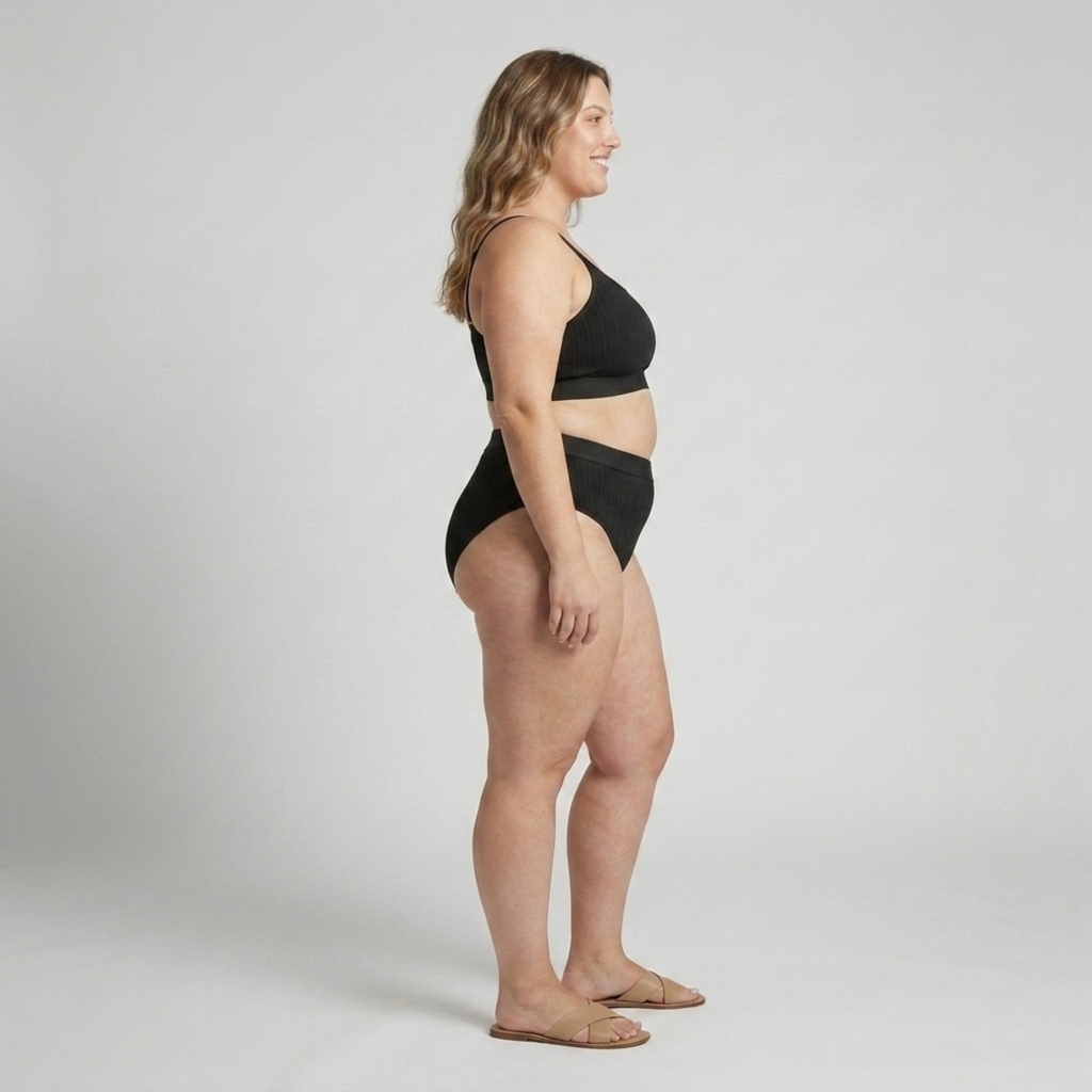 Bikini deux pièces grande taille pour femme maillot de bain taille haute côtelé