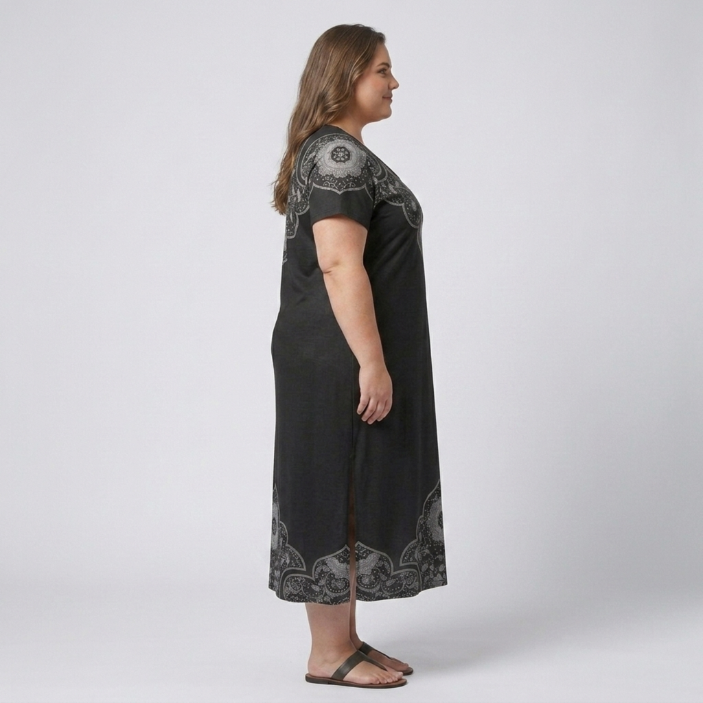 Robe longue grande taille pour femme imprimée à col en V