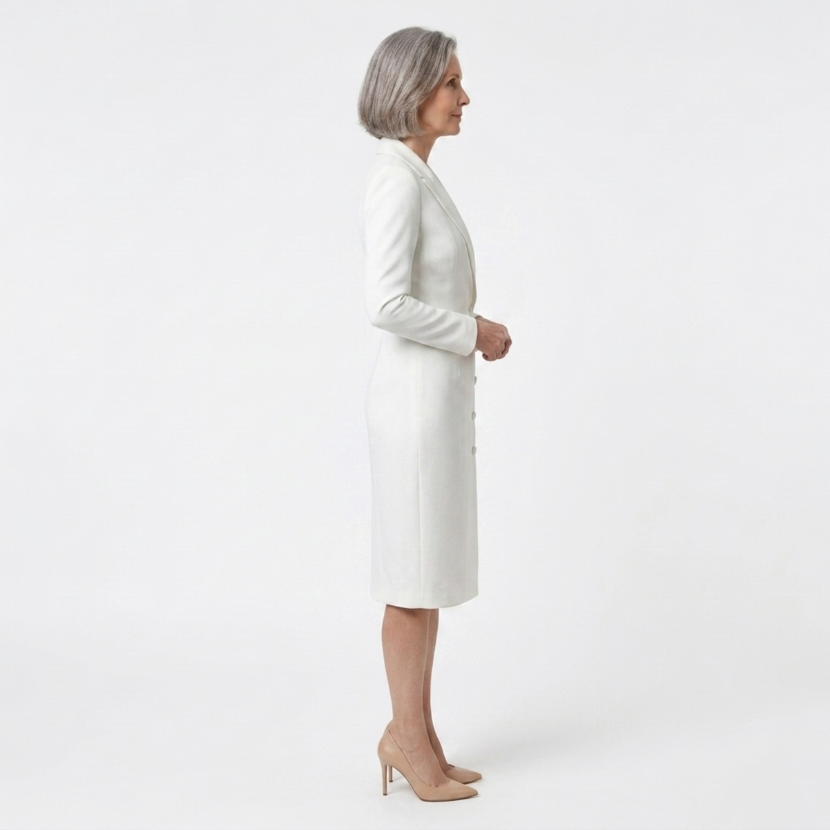 Robe blazer midi — manches longues et boutons — bureau