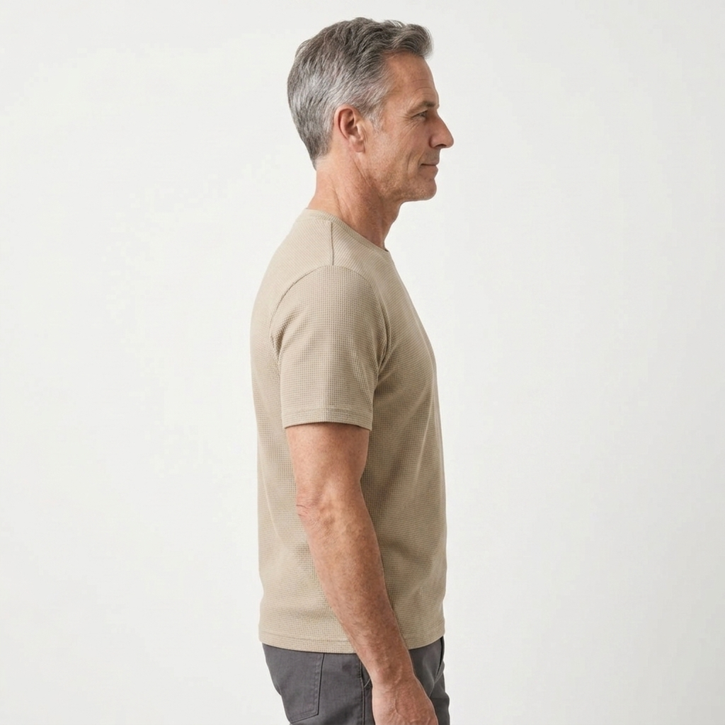 T-shirt en maille gaufrée pour homme — coupe décontractée ajustée — style casual quotidien