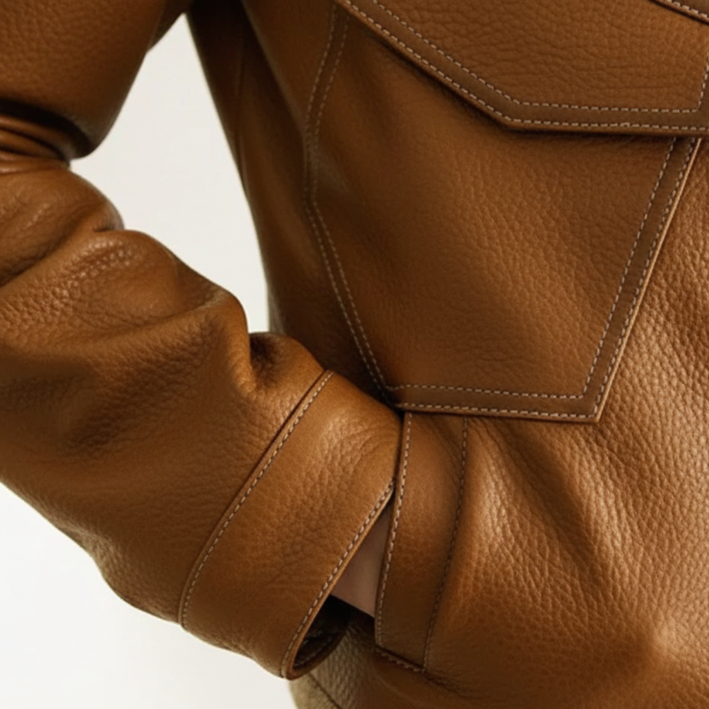 Veste en Cuir pour Femme avec Boutons et Taille Cintrée Coupe Classique