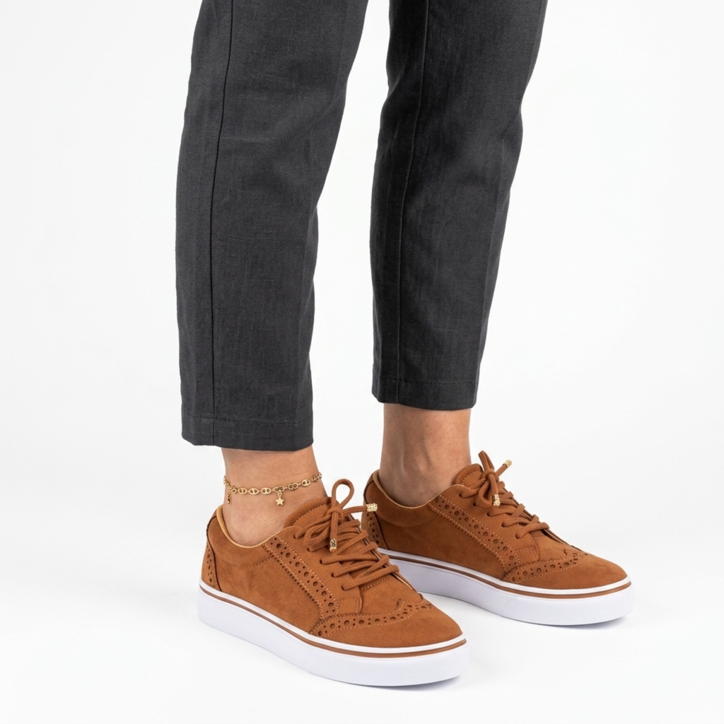 Chaussures de marche femme — semelle compensée et bout fleuri — loisirs