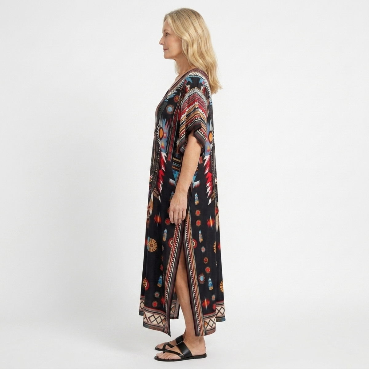 Robe kaftan kimono grande taille — coupe ample — plage et voyage