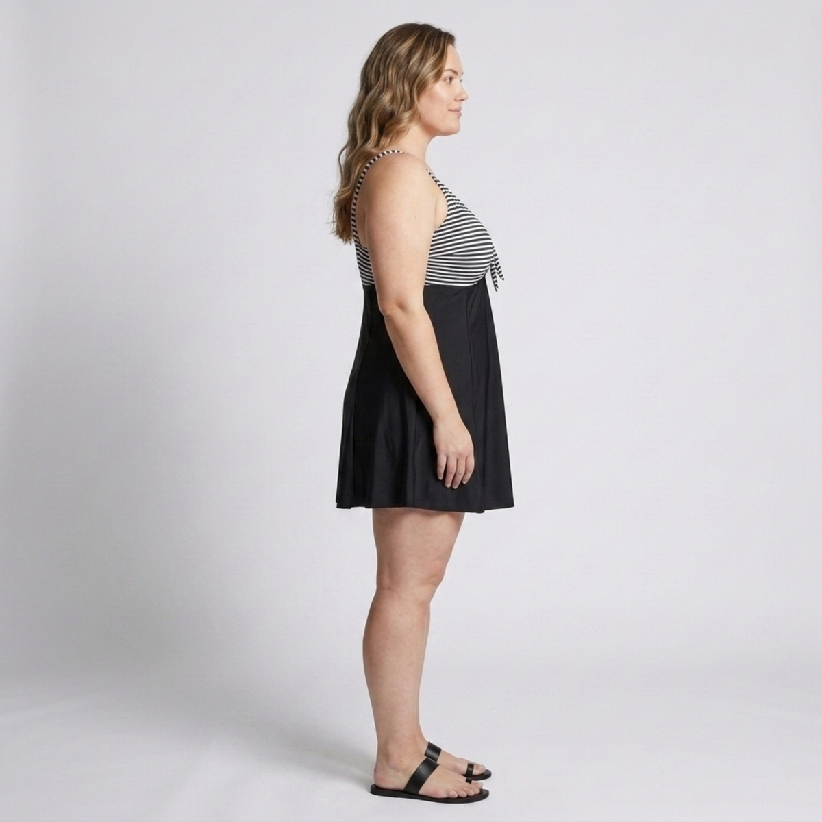 Maillot de bain tankini grande taille pour femme avec haut ajusté à rayures