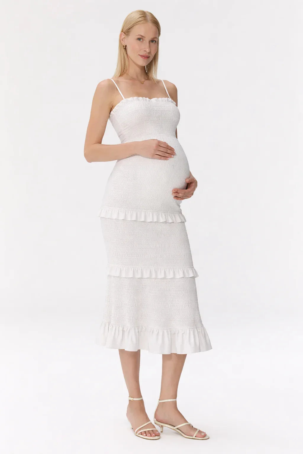Robe maternité midi smockée à volants