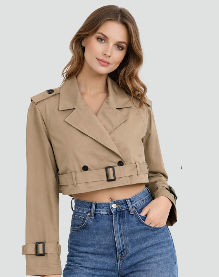 Trench en Coton Femme – Coupe Courte et Silhouette Classique Intemporelle