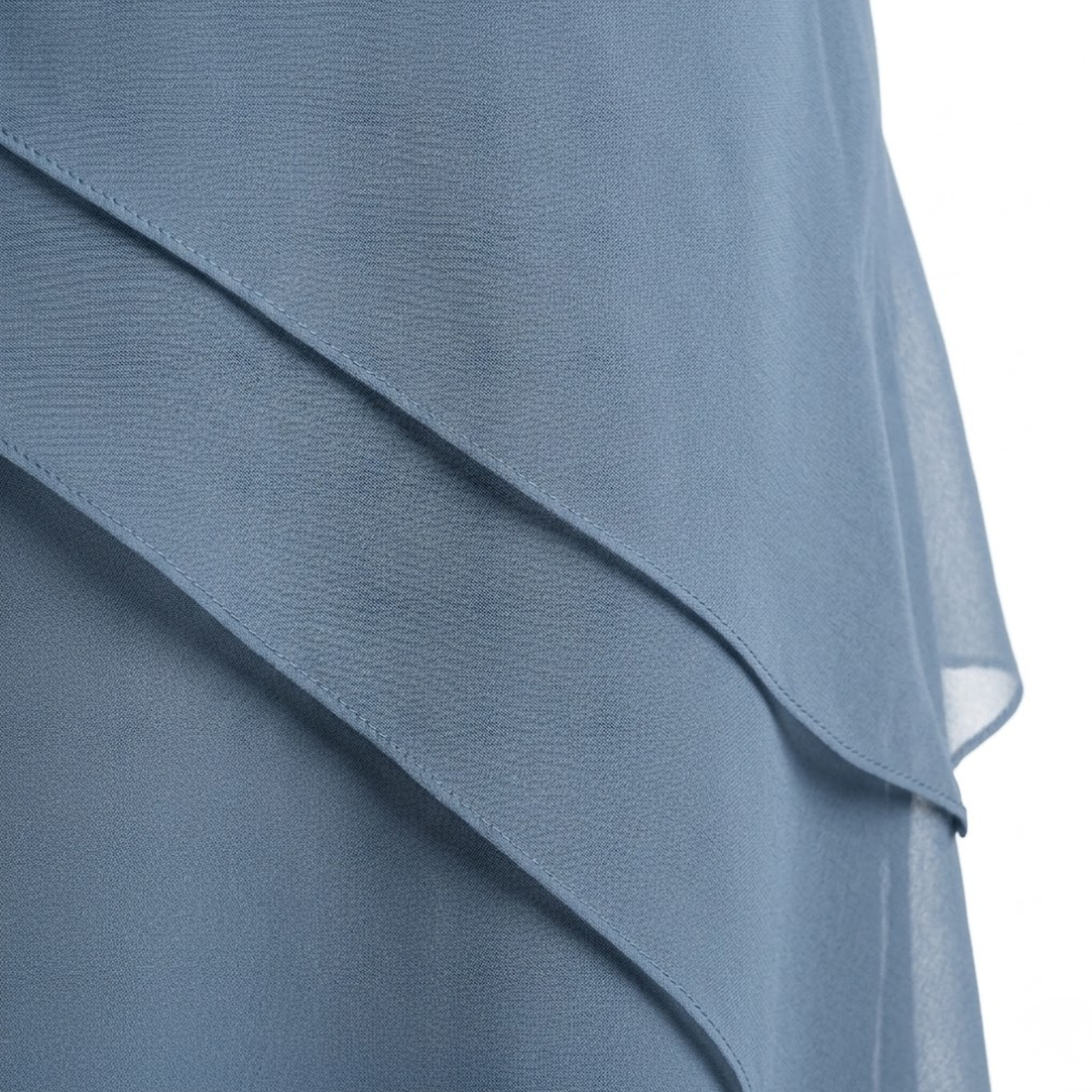 Robe de Soirée Élégante en Mousseline à Volants Superposés et Col Rond