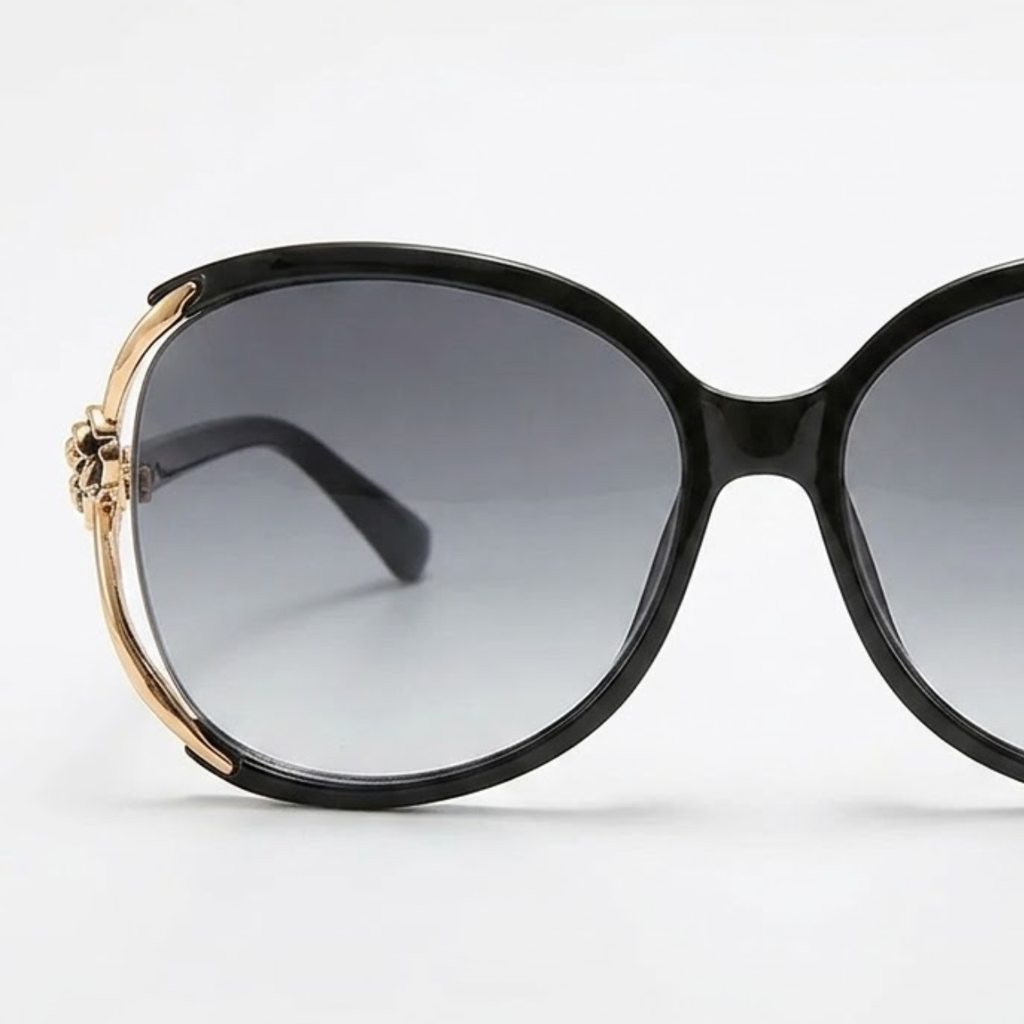 Lunettes de Soleil Oversized pour Femme avec Branches en Métal et Détails Floraux