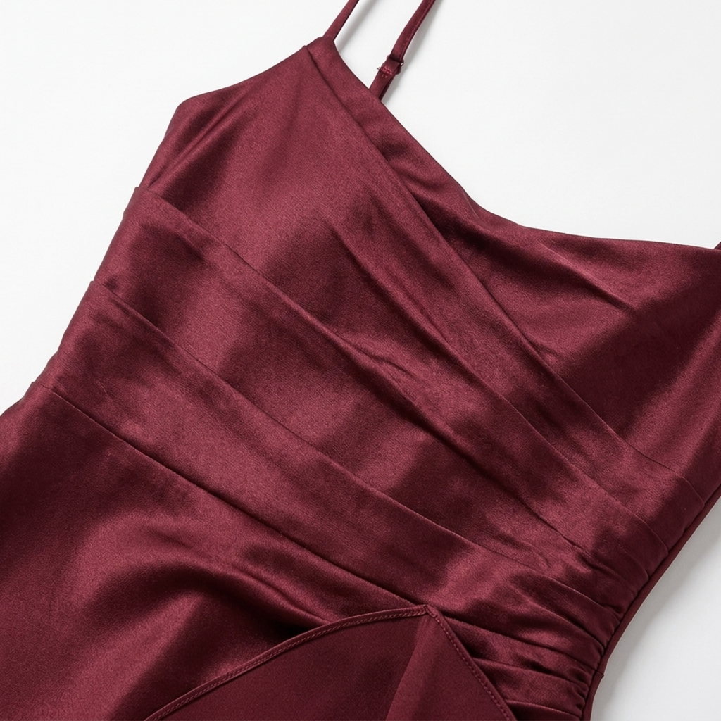 Robe longue femme — satin à ourlet asymétrique et volants | soirée chic