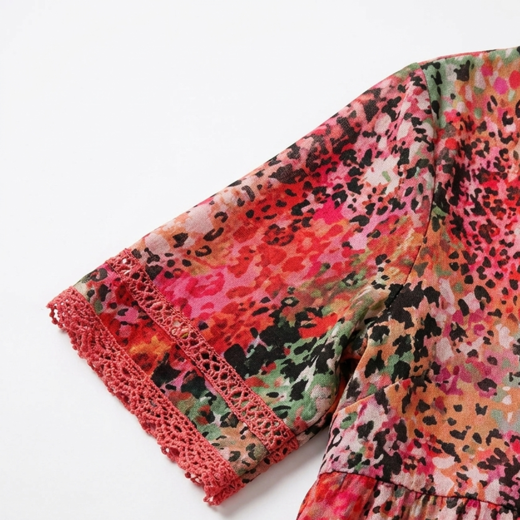 Robe évasée mi-longue femme — motif imprimé et col V — loisirs