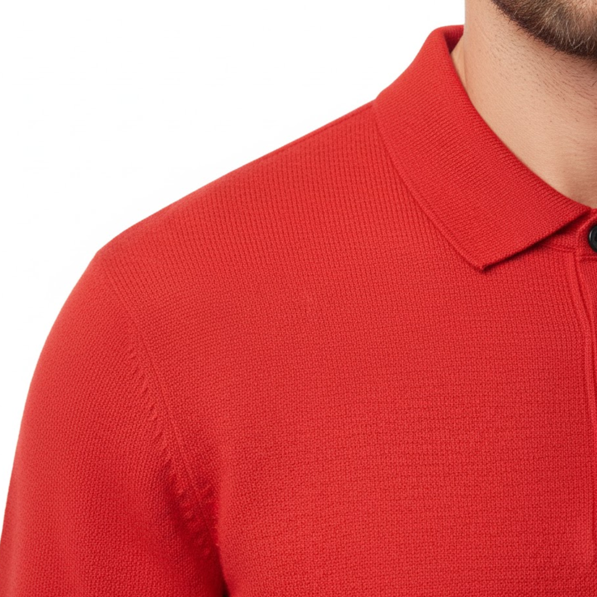 Polo homme 100% laine mérinos à manches longues et col boutonné coupe décontractée