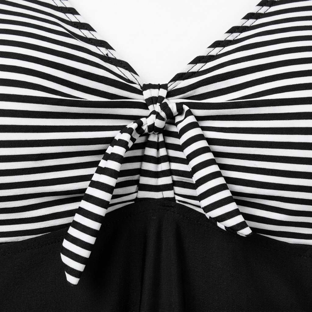 Maillot de bain tankini grande taille pour femme avec haut ajusté à rayures