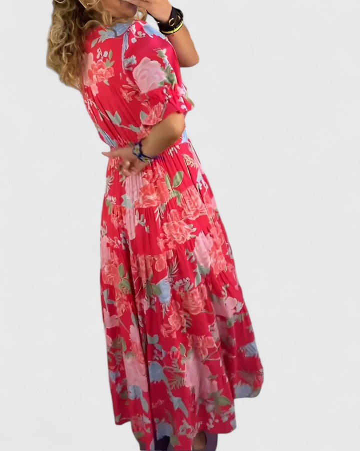 Robe mi-longue à imprimé floral