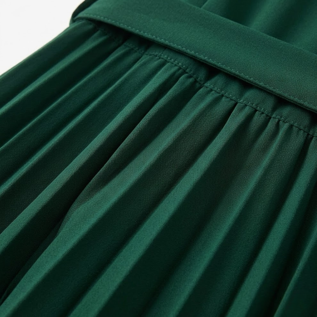 Robe Midi Plissée à Manches Courtes et Taille Haute avec Ceinture pour Femmes