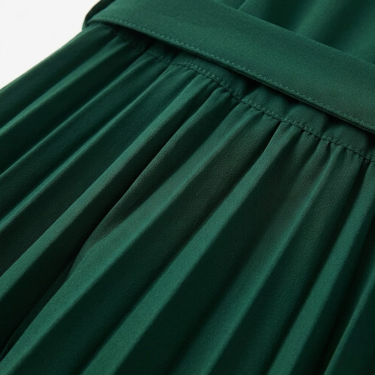 Robe Midi Plissée à Manches Courtes et Taille Haute avec Ceinture pour Femmes