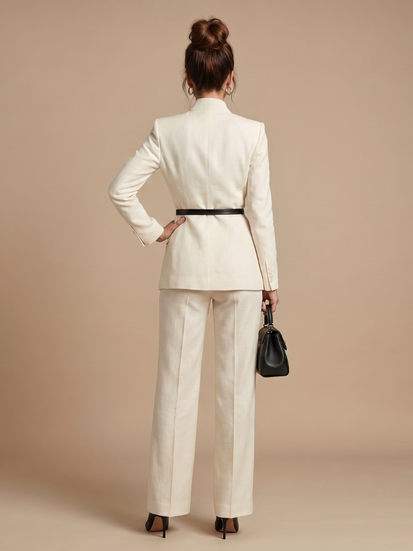 Ensemble Tailleur Femme – Col Montant et Coupe Structurée Intemporelle