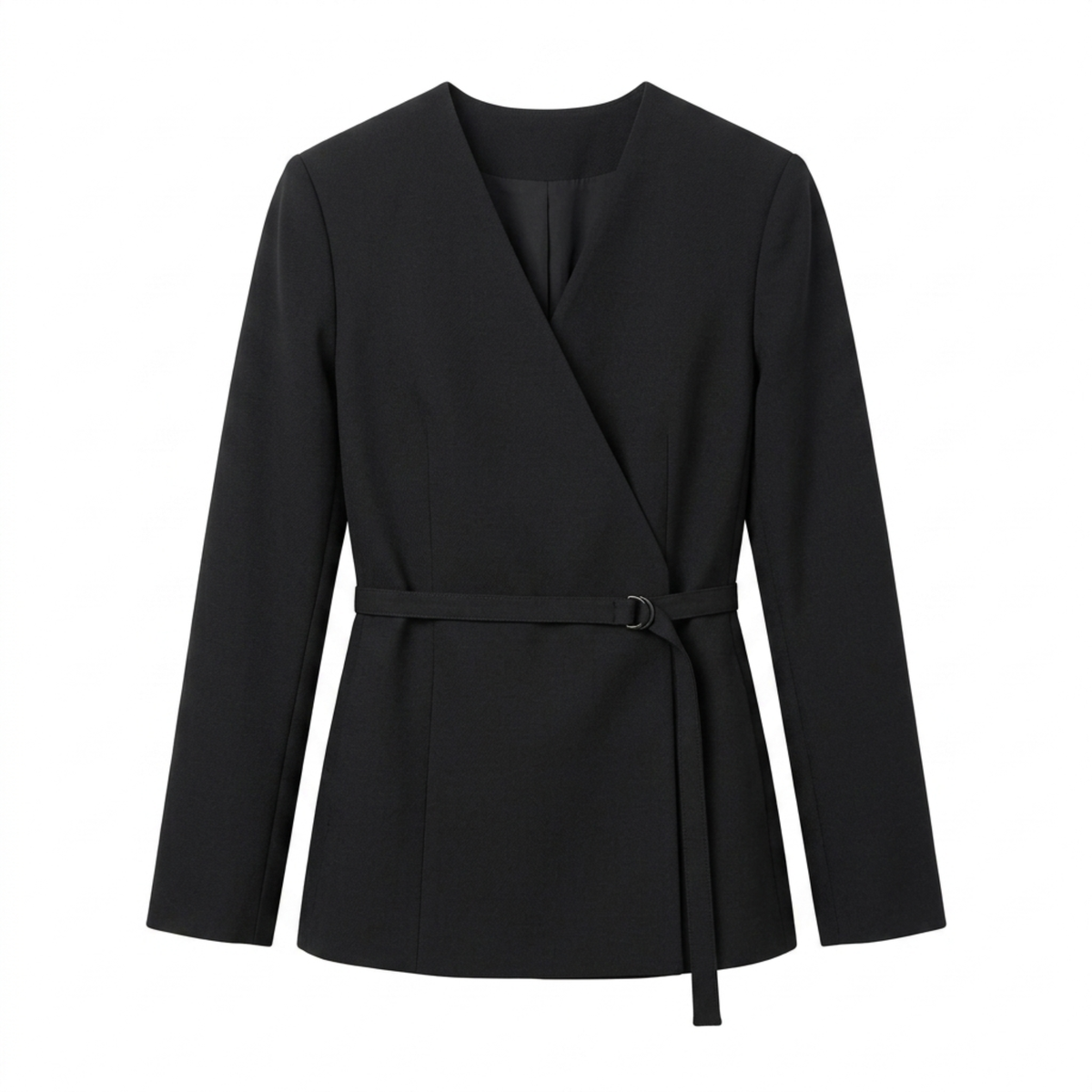 Blazer en Polyester Femme – Col V et Ceinture Coupe Ajustée Élégante