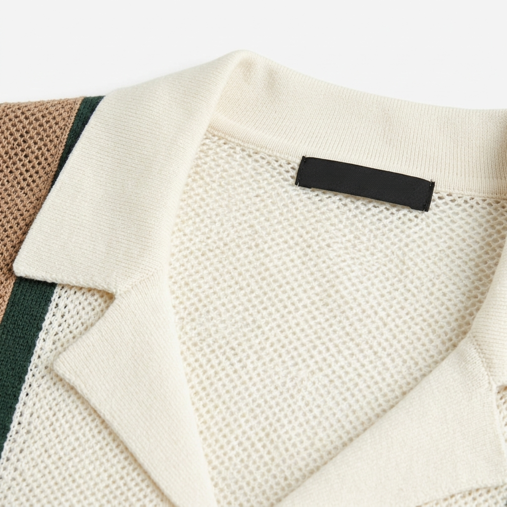 Polo en maille homme — rayures verticales — style vintage bord de mer