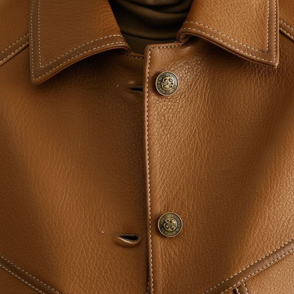 Veste en Cuir pour Femme avec Boutons et Taille Cintrée Coupe Classique
