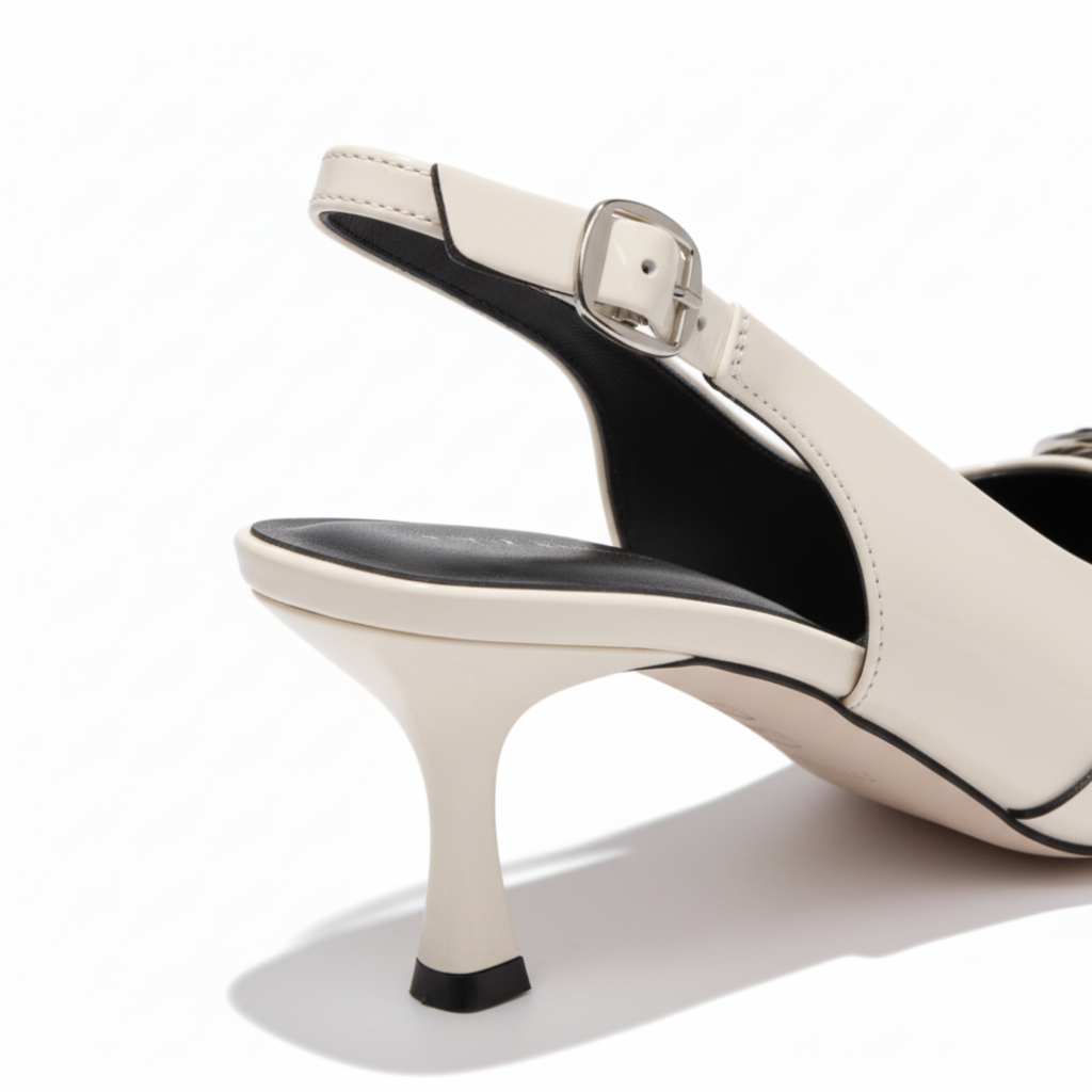 Escarpins Slingback à Bout Pointu en Similicuir avec Détails Métalliques pour Femmes