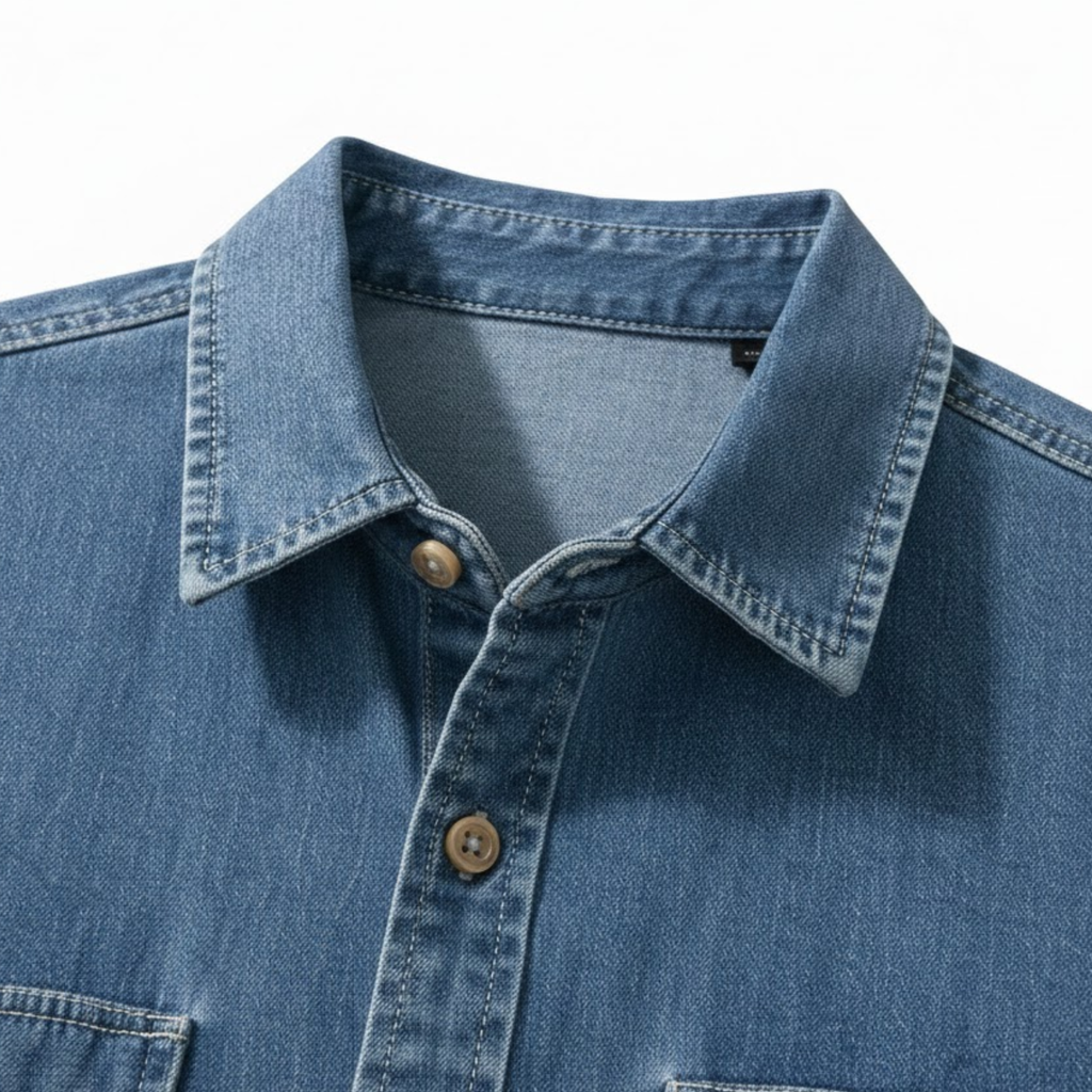 Chemise en jean à manches courtes pour homme 100% coton avec poches poitrine