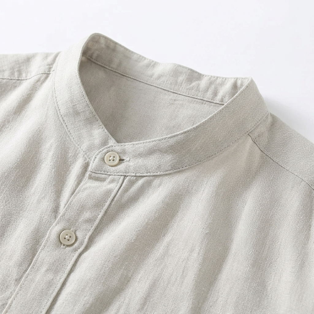 Chemise en lin pour homme — col officier à manches courtes — tenue décontractée de plage