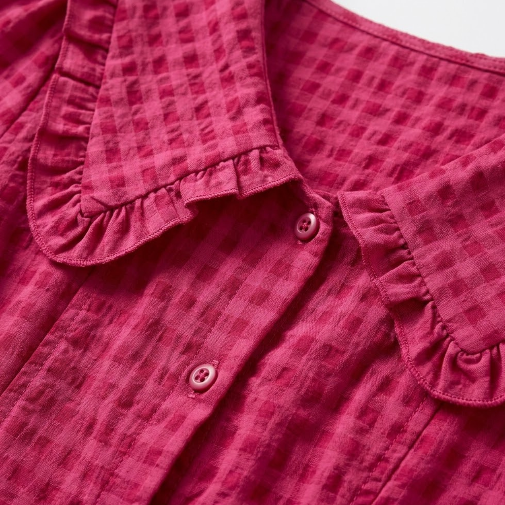 Robe Longue à Carreaux avec Col Claudine et Manches Bouffantes pour Femmes