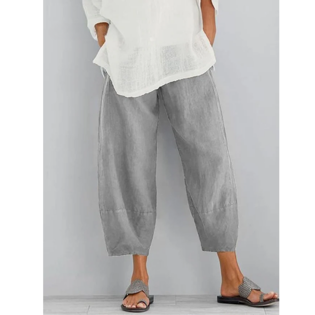 Pantalon large en lin femme - modèle décontracté à coupe droite - été