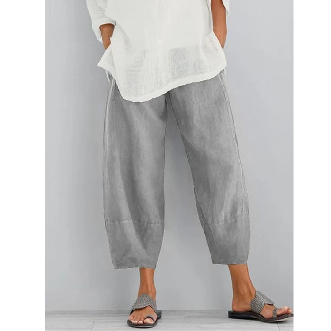 Pantalon large en lin femme - modèle décontracté à coupe droite - été