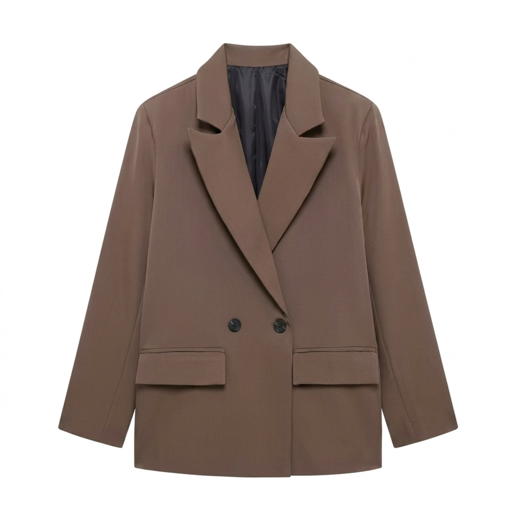 Blazer en Polyester Femme – Croisé et Poches Coupe Ample Intemporelle