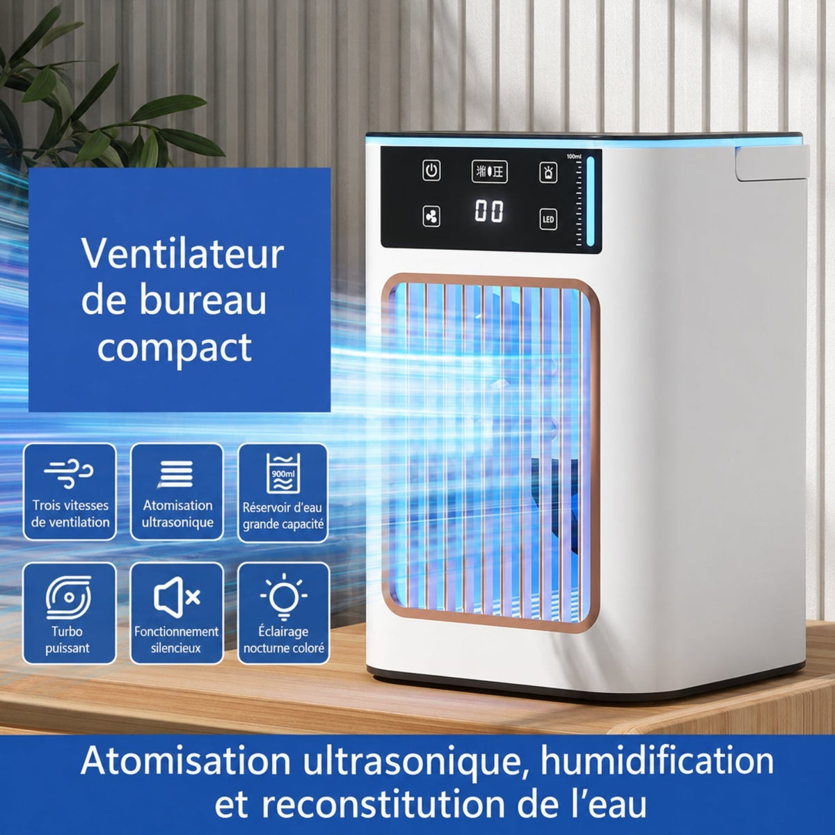 USB Mini Air Conditioner with Misting, 3 Speeds, and Personal Cooling