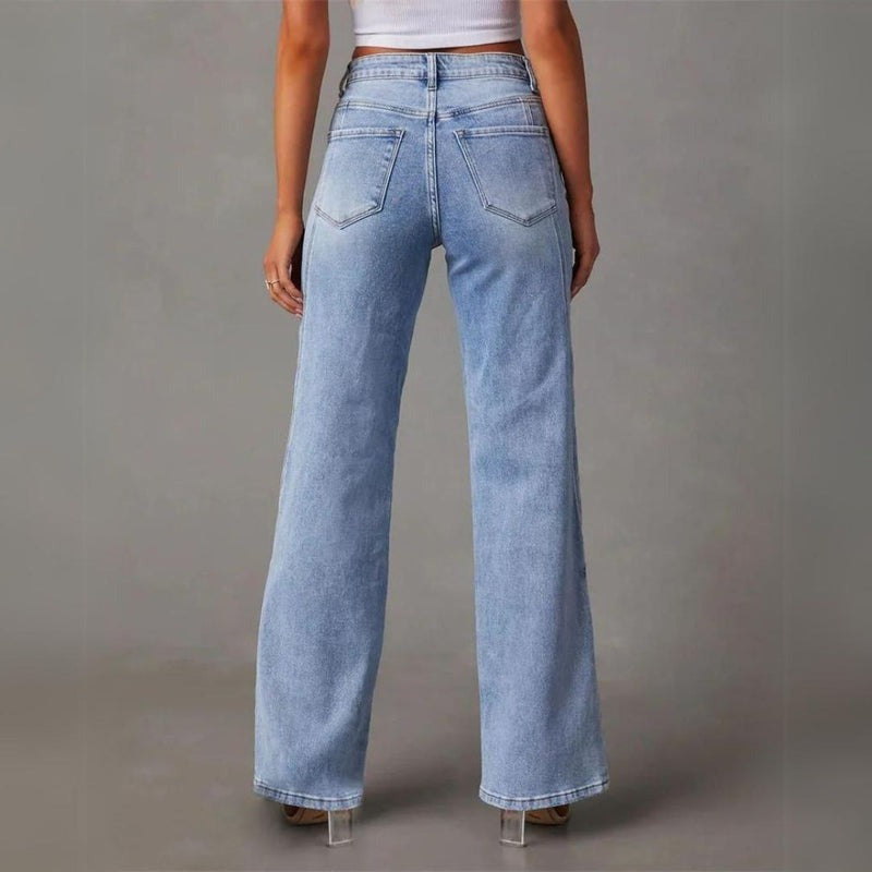 Jean en Denim Femme – Jambes Larges et Taille Haute Silhouette Allongée