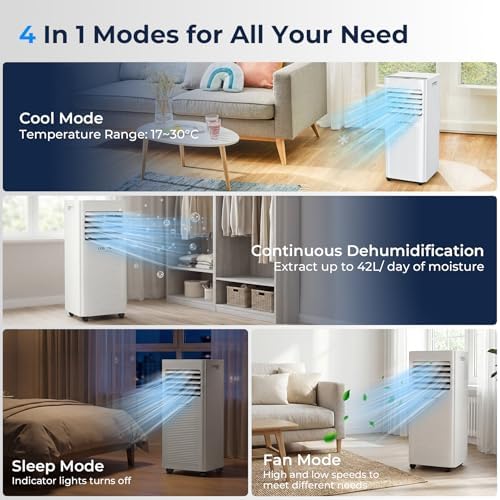 Climatiseur Mobile 3-en-1 9000 BTU avec Ventilation et Déshumidification