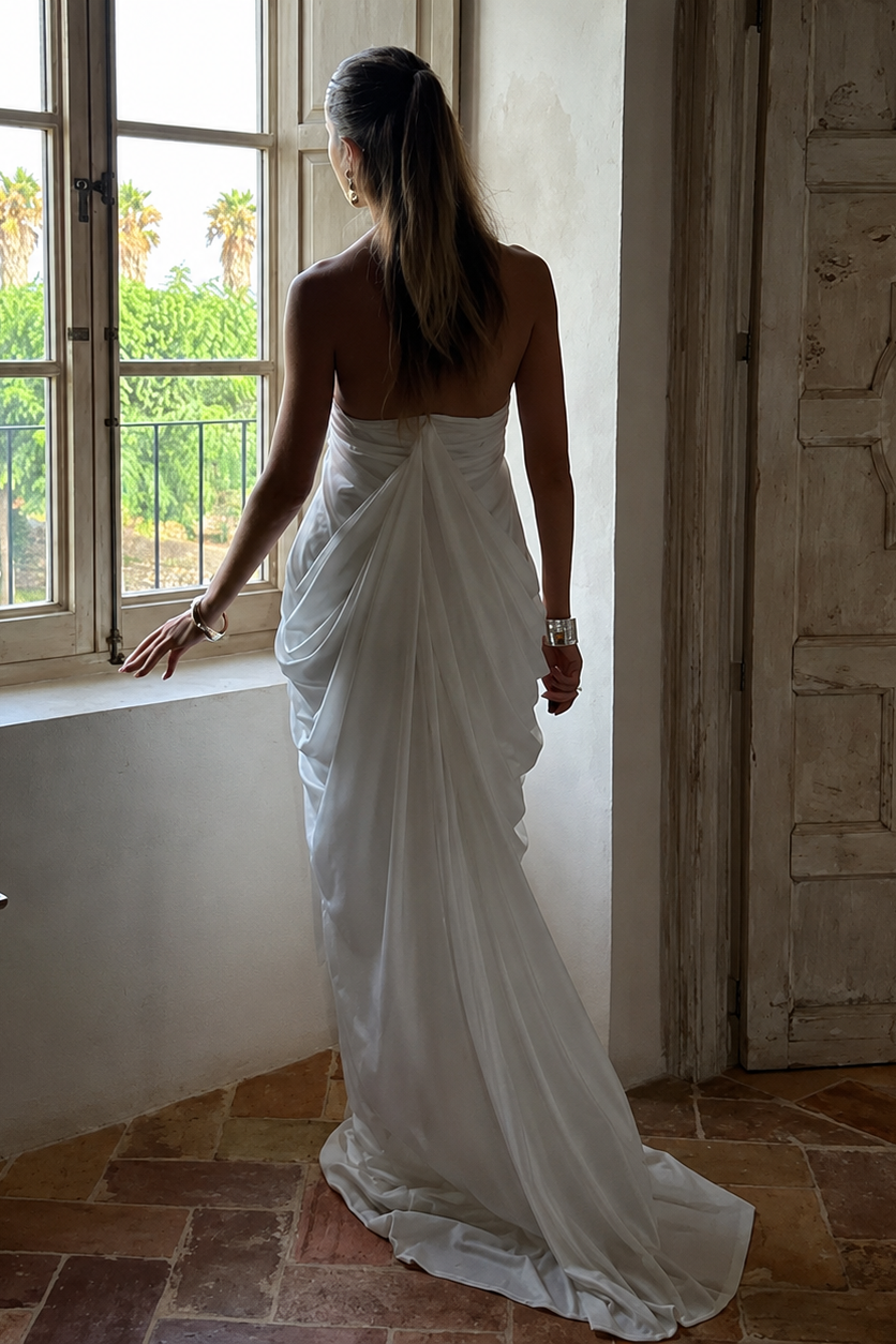 Robe grossesse longue dos nu plissée