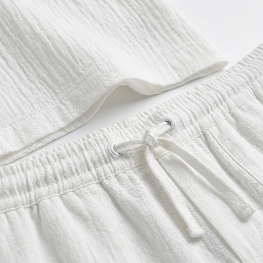 Ensemble en lin homme — chemise manches courtes et short — été et plage